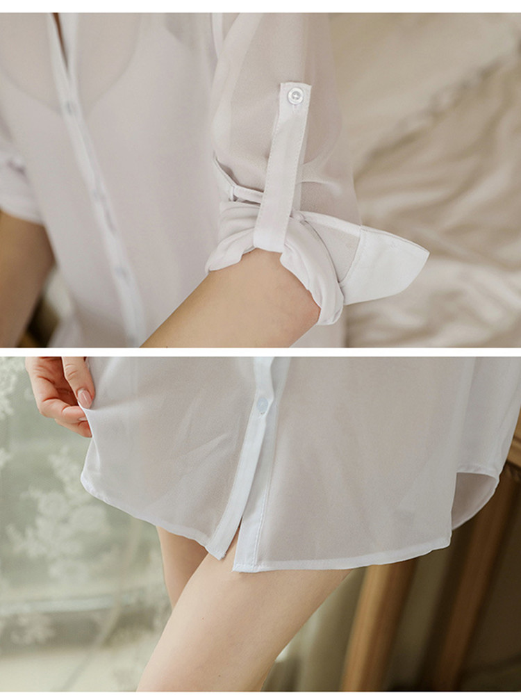 Style ample chemisier chemise rose Sexy pure femmes hauts longs en vrac chemisiers en mousseline de soie Style petit ami vêtements de nuit dame vêtements d'été