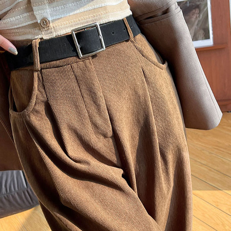 Pantalon droit taille haute en velours côtelé pour femme, pantalon large, vêtements décontractés pour femme, fjFemale, automne, hiver, nouveau