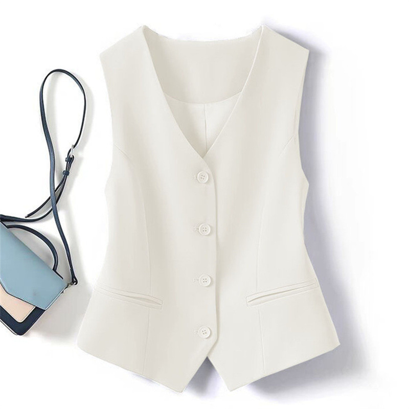 Gilet Femme 2026 Nouvelle Collection Printemps-Automne Coupe Ajustée Couleur Unie Col V Poches Gilet Court Vêtements Femme