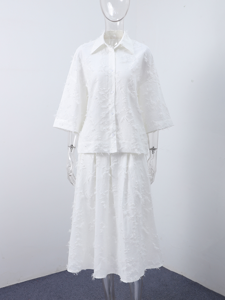 Mode femmes chemise jupe costume à manches longues col rabattu solide dame ensemble 2025 printemps été décontracté 2 pièces ensemble femmes