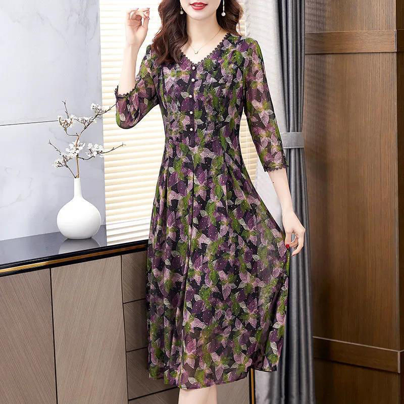 Robe Longue Vintage Élégante pour Femme, Col en V, Manches 3/4, Slim, Tuniques, Grande Taille, Pull Chic, Mode Décontractée, Nouvelle Collection Printemps Été