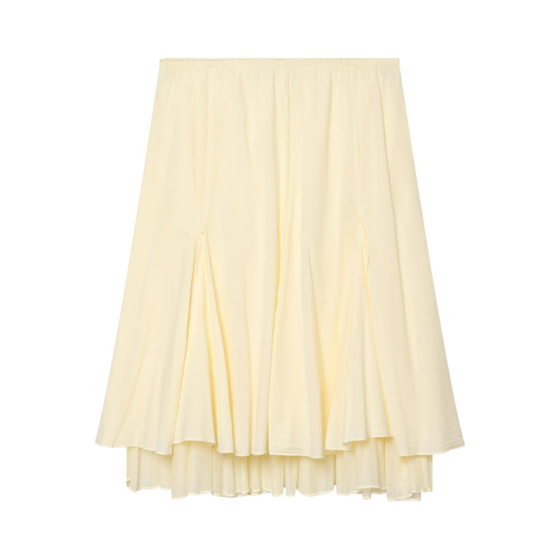 Jupe pour femme 2026 – Jupe midi élégante jaune double couche superposée décorative haut de gamme pour soirée estivale