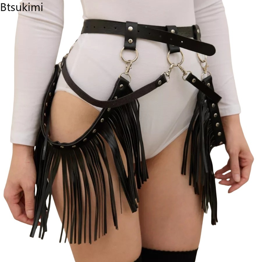 Ceinture harnais en cuir de Style Punk, jupe à franges, ceinture de taille gothique, mini-jupe rétro médiévale, accessoire de spectacle de Cosplay d'halloween