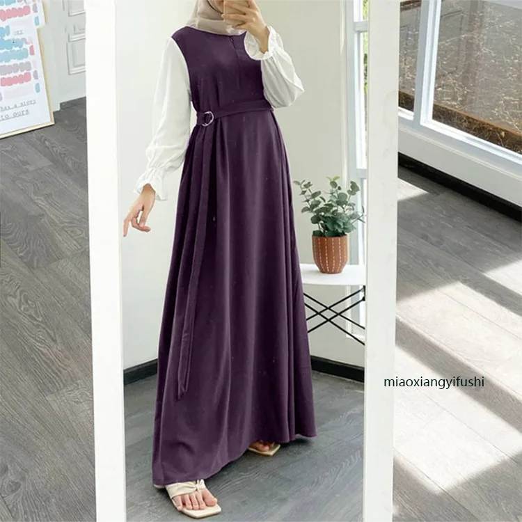 Robe musulmane à manches longues pour femmes, robes de soirée marocaines, patchwork de dubaï, caftan, ramadan, islam, éducatif, arabe, adt abaya, ceinture