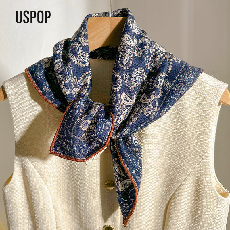 USPOP Écharpe carrée en soie et laine à motifs paisley psychédéliques pour femme – Automne/Hiver Bleu foncé, polyvalente, chaude et élégante