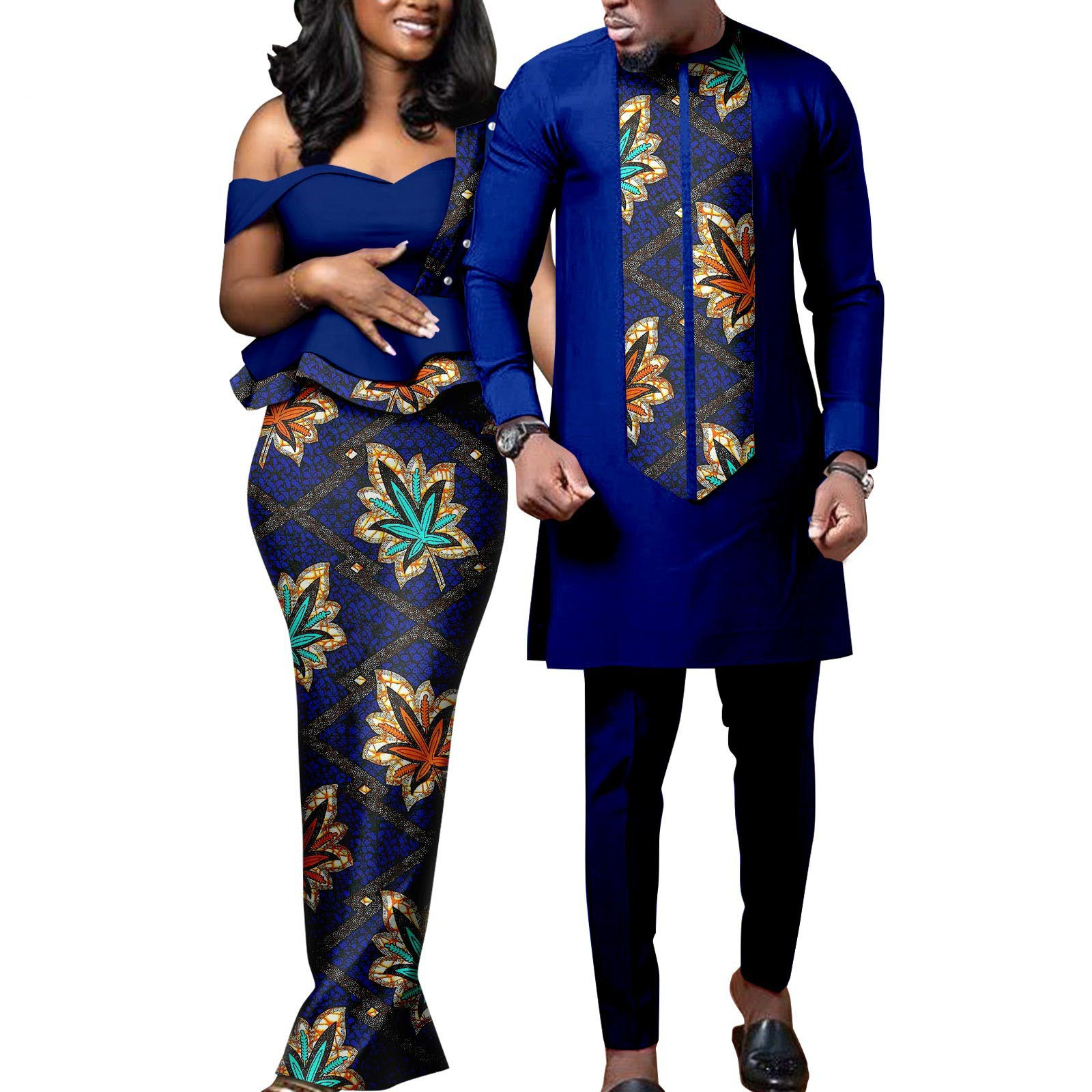 Robes africaines pour femmes, vêtements assortis en bazin pour couples amoureux, robes de soirée sirène imprimées, tenues pour hommes, ensembles chemise et pantalon, mariage