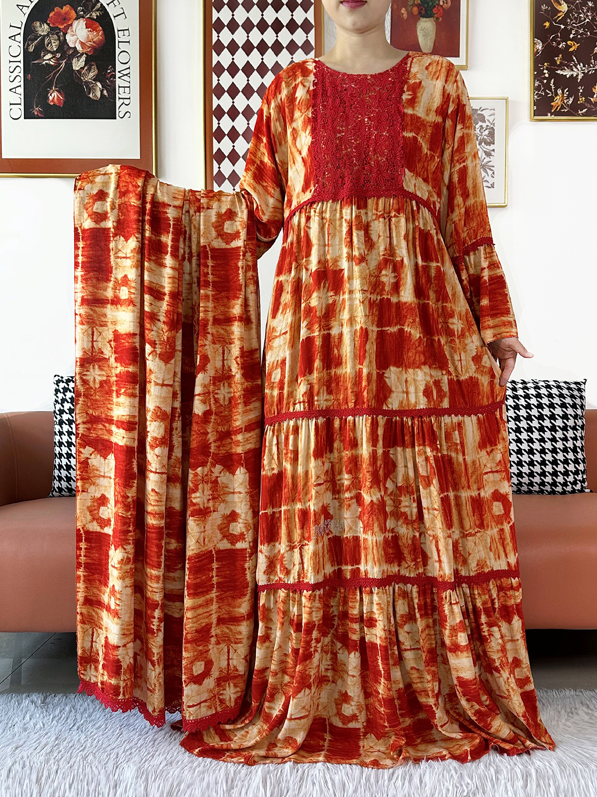Robe de soirée 2026 pour femmes africaines, Boubou KASHKHA, Abaya en coton, tissu tie-dye, robe ample musulmane pour le Ramadan, robe maxi brodée