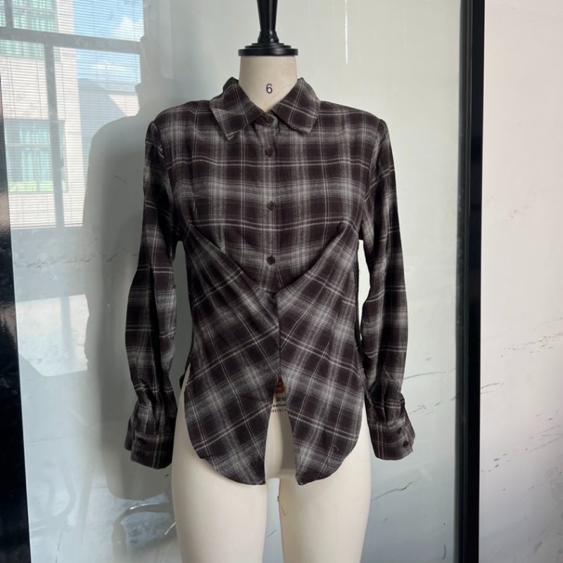 Chic Sexy Plaid à manches longues chemise Designers flatteur élégant décontracté femme haut d'automne à la mode à la mode femmes Streetwear
