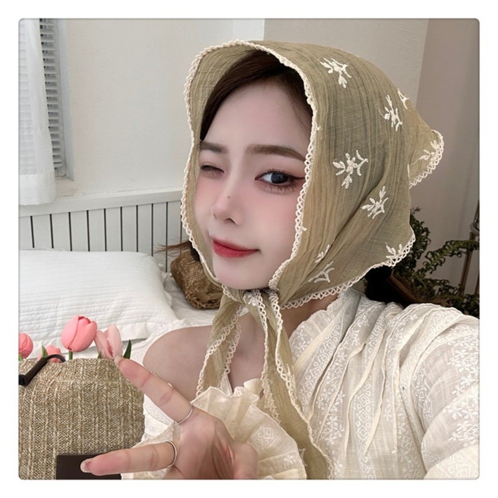 Foulard triangulaire rétro en dentelle, brodé de fleurs, châle de printemps, bandeau floral pour cheveux, été