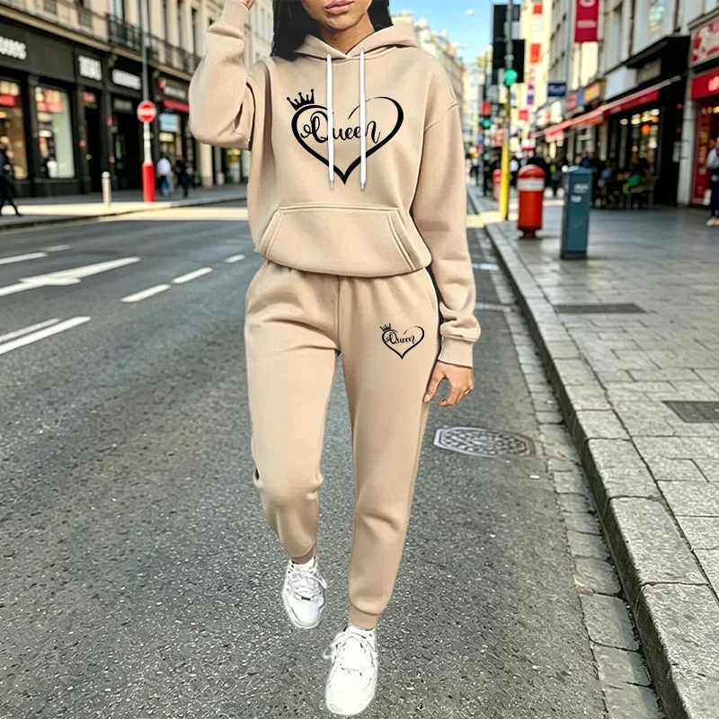 Tenues pour femmes Queen, sweat-shirt à capuche décontracté et tendance, vêtements de sport et de jogging pour femmes, vêtements d'automne et d'hiver, sweats à capuche et pantalons de style streetwear.