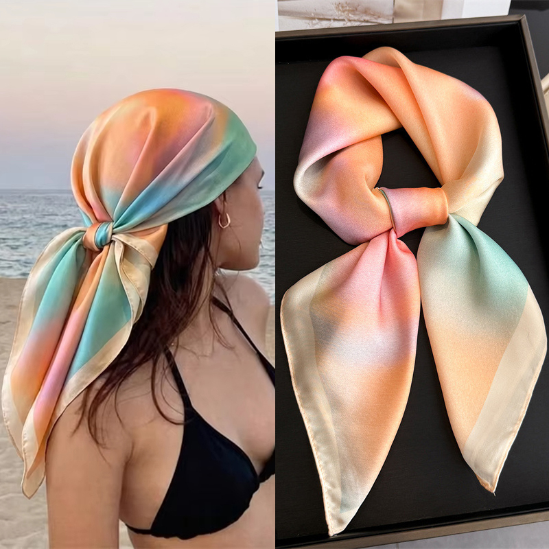 Nouveau Foulard Carré en Satin Imprimé 2026 pour Femme – Châle, Bandeau, Hijab, Bandana