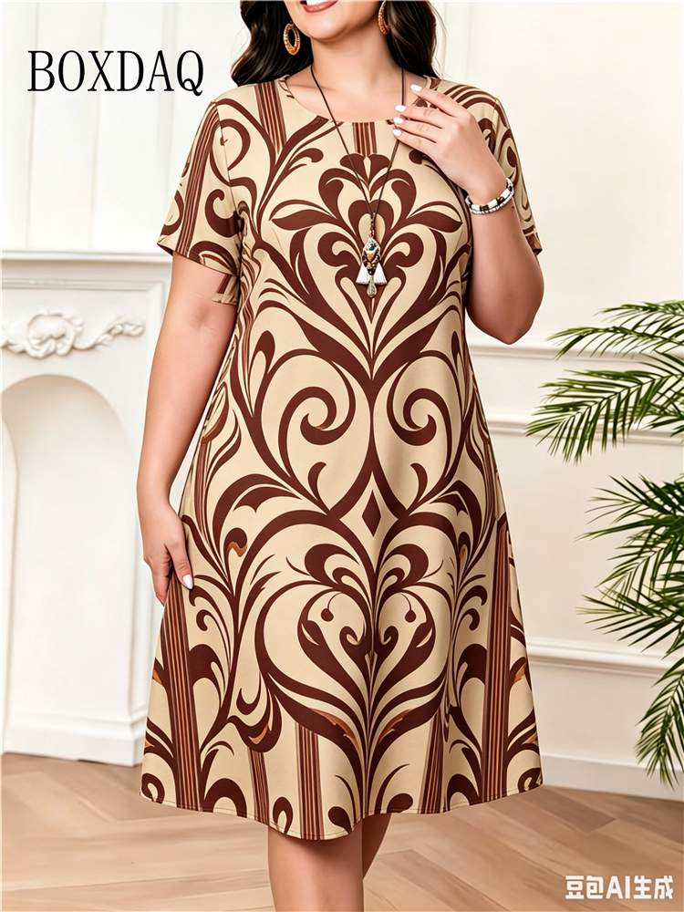 Robes d'été 2026 pour femmes, robe décontractée à motif abstrait imprimé, manches courtes, col rond, coupe ample, grandes tailles jusqu'à 6XL