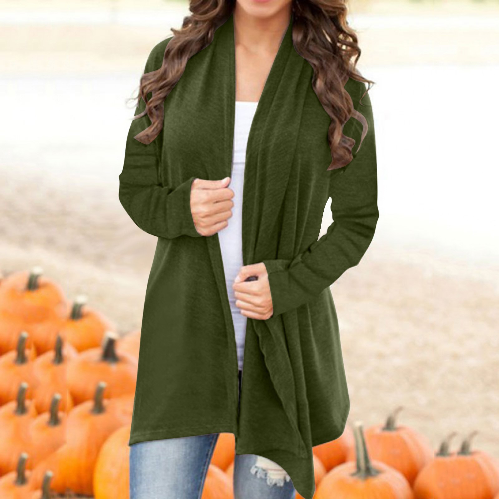 Cardigan léger à manches longues pour femmes, kimono ouvert sur le devant, vêtements pour femmes, grande taille, automne