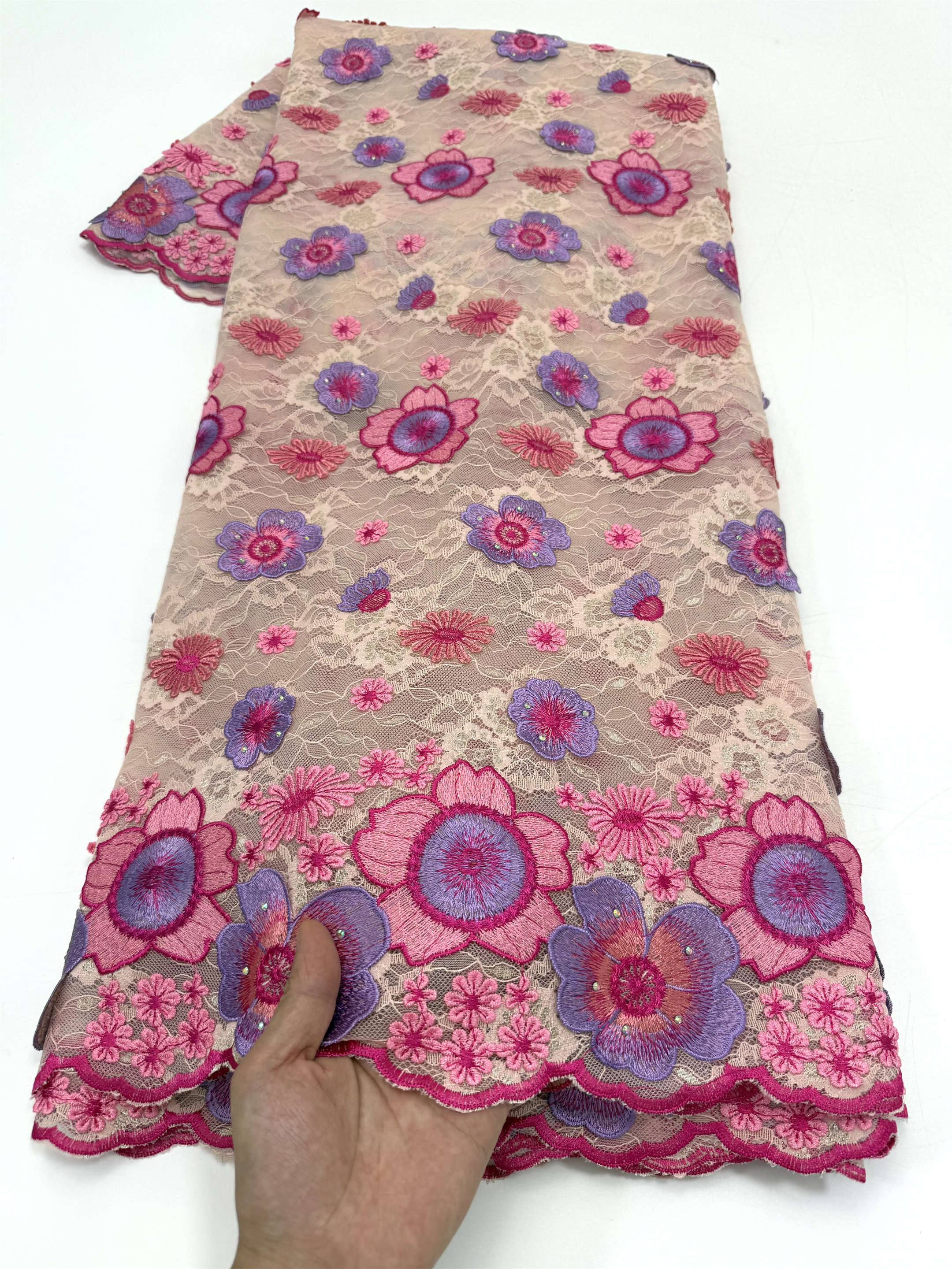 Dentelle Guipure Française Tendance avec Appliques 3D, Tissu Brodé en Tulle et Cordon Africain à Fils Plus Denses pour Tenues Occasionnelles