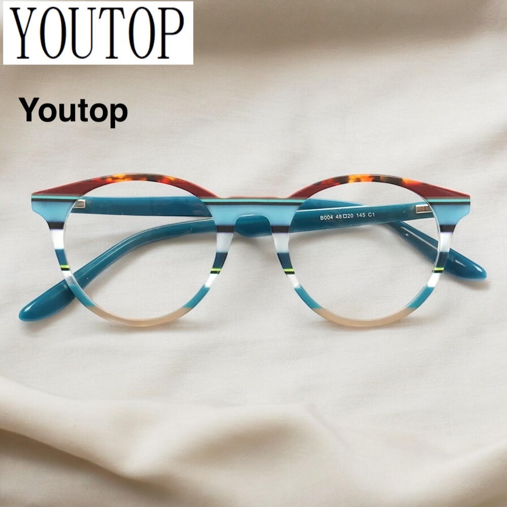 Femmes lunettes rondes montures hommes Vintage mode lunettes optiques montures lunettes rayées lunettes de Prescription bleu rose rouge