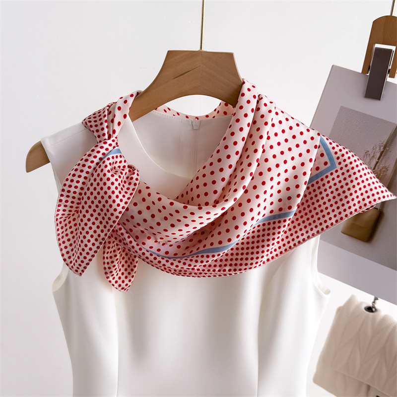 Rétro à pois Montage soie carré écharpe femmes doux Satin bandeau Foulard Hijab dame bandeau Foulard sac rubans foulard