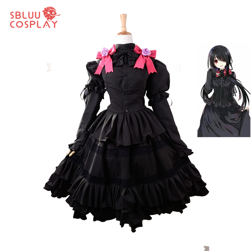 SBluuCosplay-Tokisaki Kurumi Cosplay Costume, Robe Lolita Noire, Tenue de Date, Tenue d'Halloween