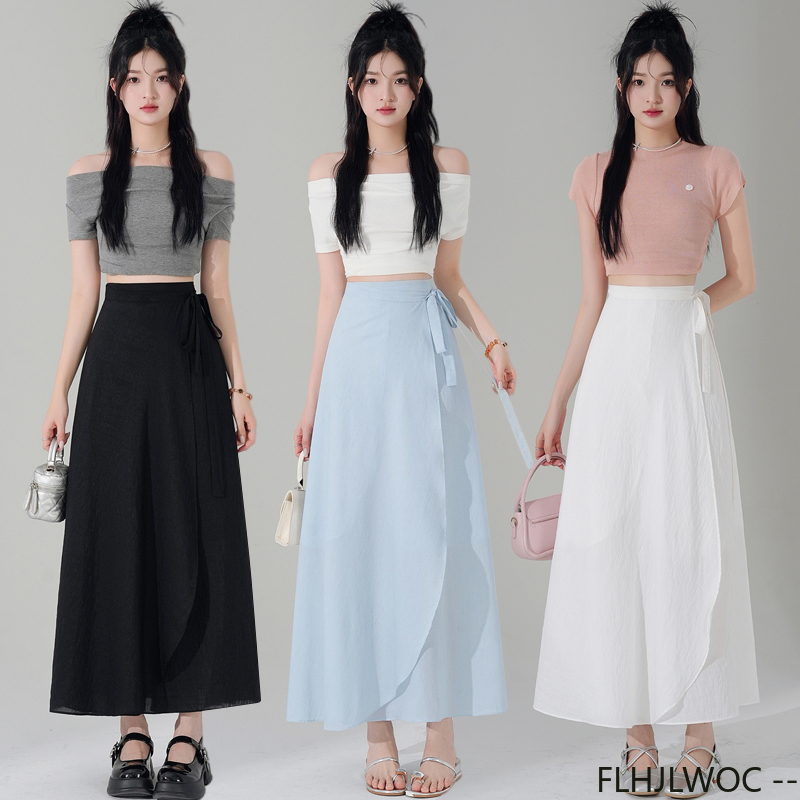 Vêtements coréens chics pour femmes, Robe d'été mignonne et douce pour filles, couleur unie, Date de vacances, taille haute, rétro, Vintage, jupe portefeuille une pièce à lacets