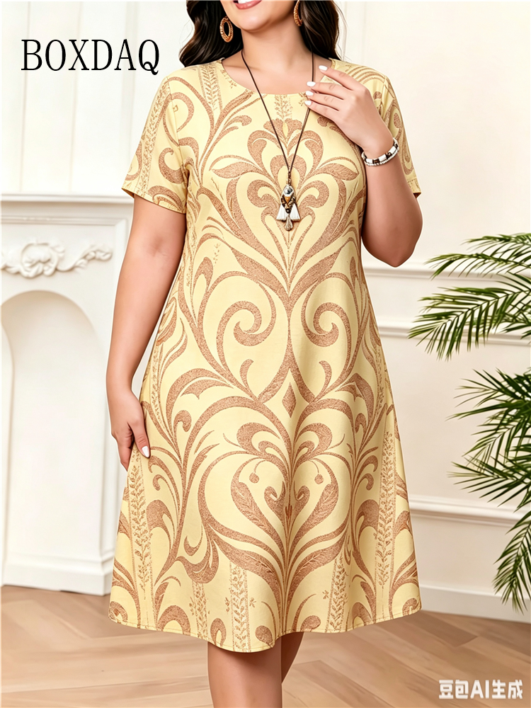 Robes d'été 2026 pour femmes, robe décontractée à motif abstrait imprimé, manches courtes, col rond, coupe ample, grandes tailles jusqu'à 6XL
