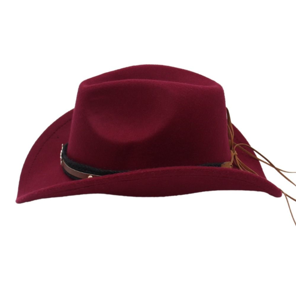 Nouveau Chapeau de Cowboy Western en Feutre à Bord Roulé, Style Ethnique Tibétain, Chapeau Haut de Forme avec Bandeau à Motif Vache et Ceinture Tête de Bœuf, Chapeaux Fedora Jazz pour Hommes