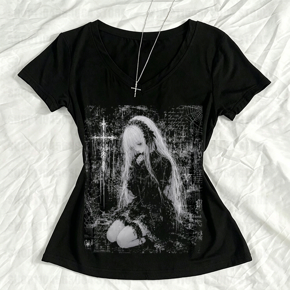 Vêtements Gothiques pour Femme : T-shirts Graphiques Y2K, Hauts Féminins, T-shirts Imprimés Printemps 2026, Style Harajuku Star Girl Y2K Kpop