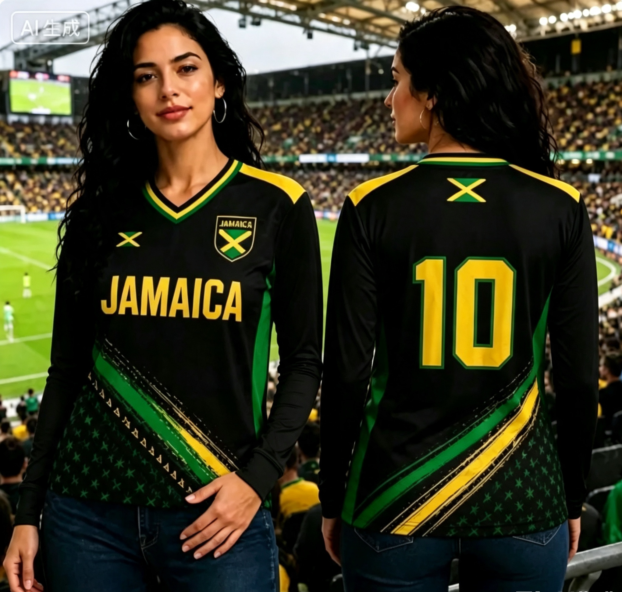 Nouveau Maillot de Foot Y2K Jamaïque N°10 à Manches Longues 2026 – Séchage Rapide, Unisexe, Streetwear pour Couples, Hauts de Sport Football