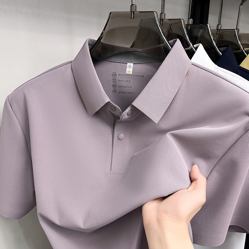 Mode glace soie manches courtes hommes polo shirt été haute qualité respirable affaires décontracté nouveau simple t-shirt de couleur solide