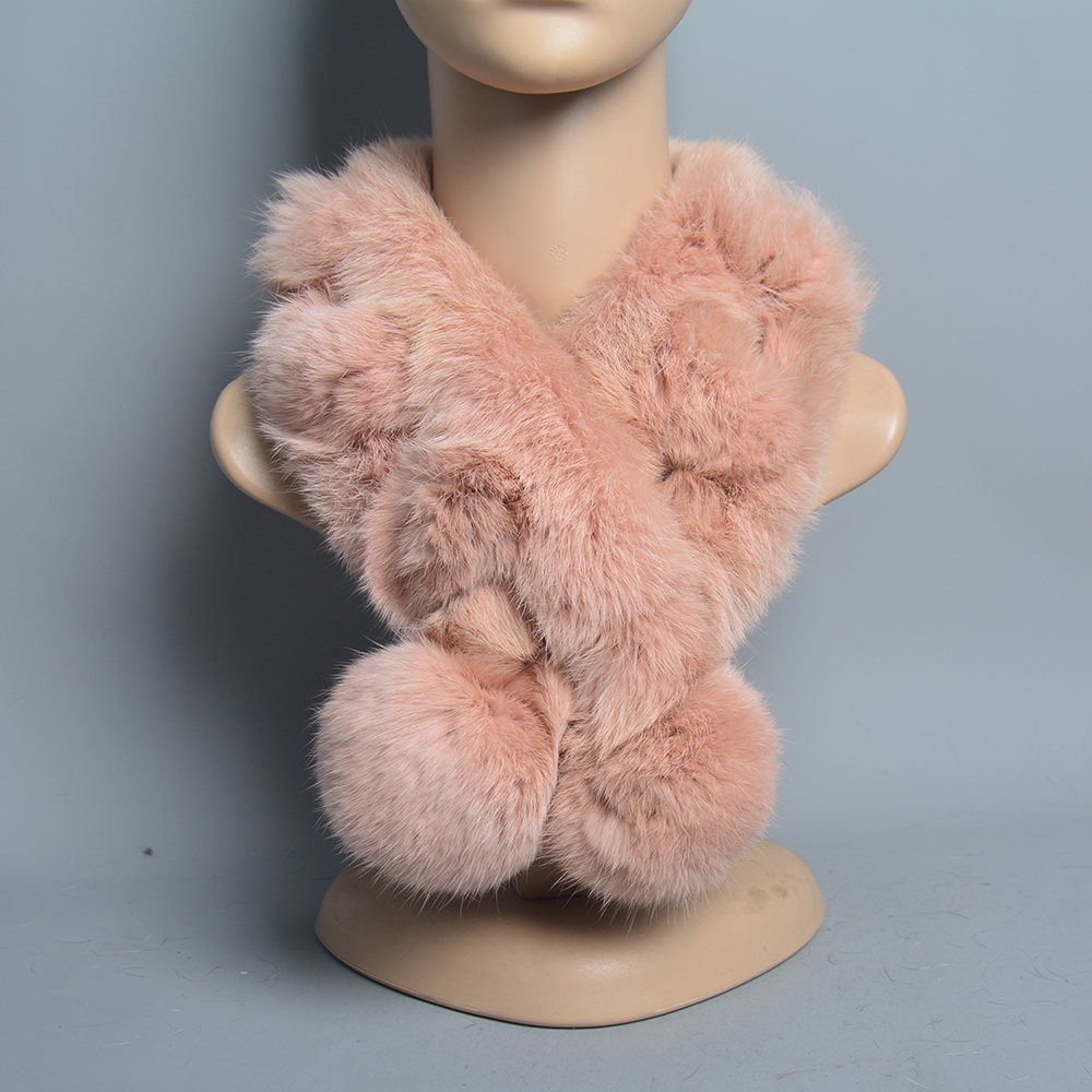 Nouvelle Écharpe en Véritable Fourrure de Lapin Russe pour Femme 2026 – Châle Hiver Chaud en Fourrure Naturelle avec Pompons Moelleux