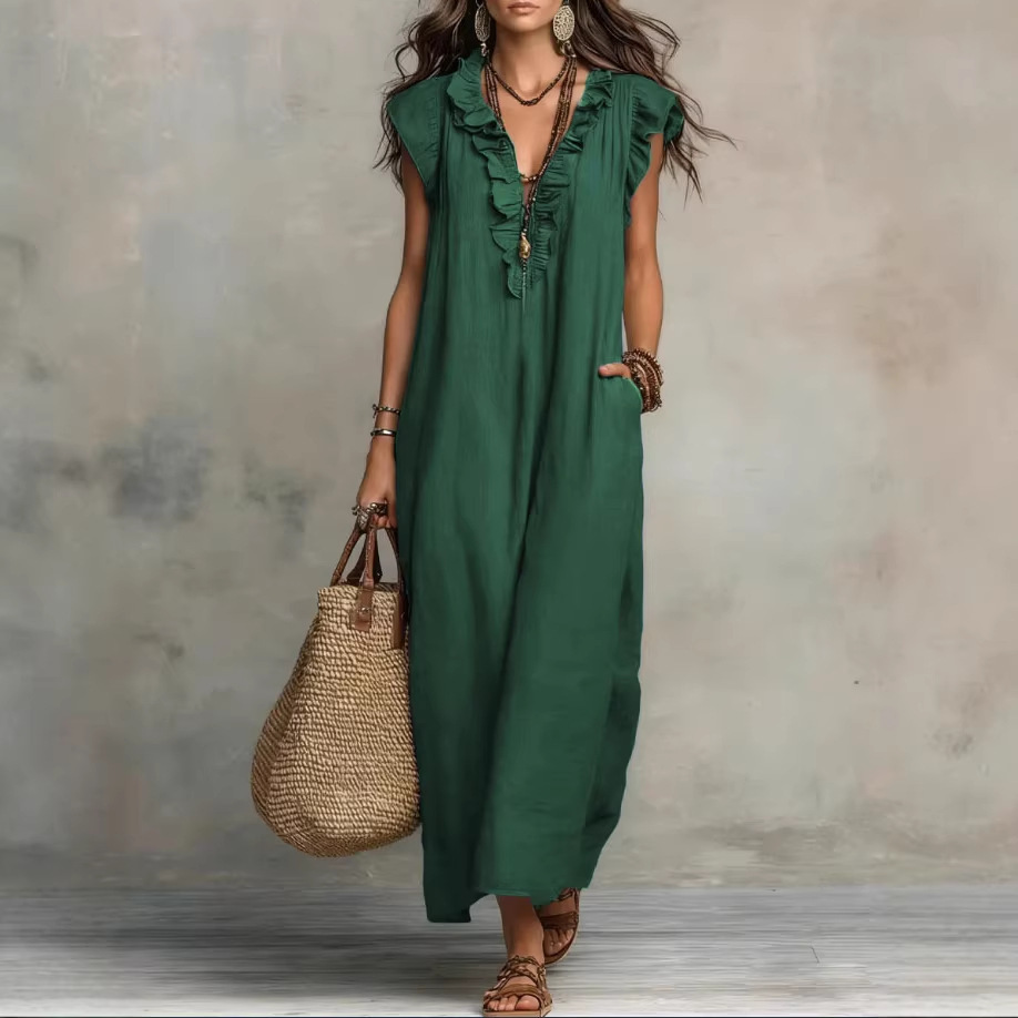 Robe longue patchwork pour femme 2026 – Nouvelle collection été, sans manches, élégante, décontractée, vintage, pour soirée – Vêtements féminins