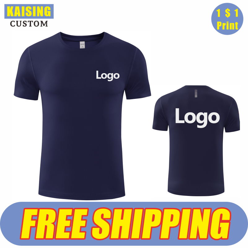 T-shirt de sport à séchage rapide, logo personnalisé, col rond, polyester, impression de broderie en Y, conception personnelle, vêtements de marque, kaising, 7 couleurs