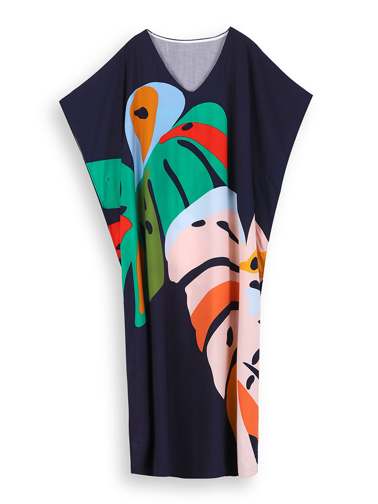 Robe longue marocaine pour femmes, kaftan bohème imprimé, tunique confortable, robe de maison, vêtements de plage, couverture de maillot de bain, grande taille, été, 2024, Q897