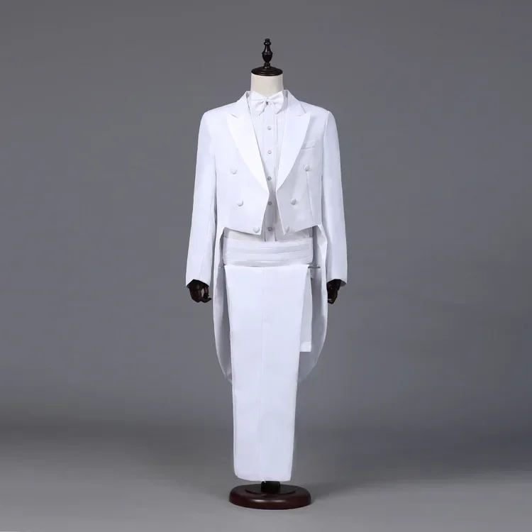 Costume de smoking pour hommes, manteau formel Vintage, coupe cintrée, costume à revers, pantalon de smoking, manteau de queue, veste de scène pour chanteur et magicien