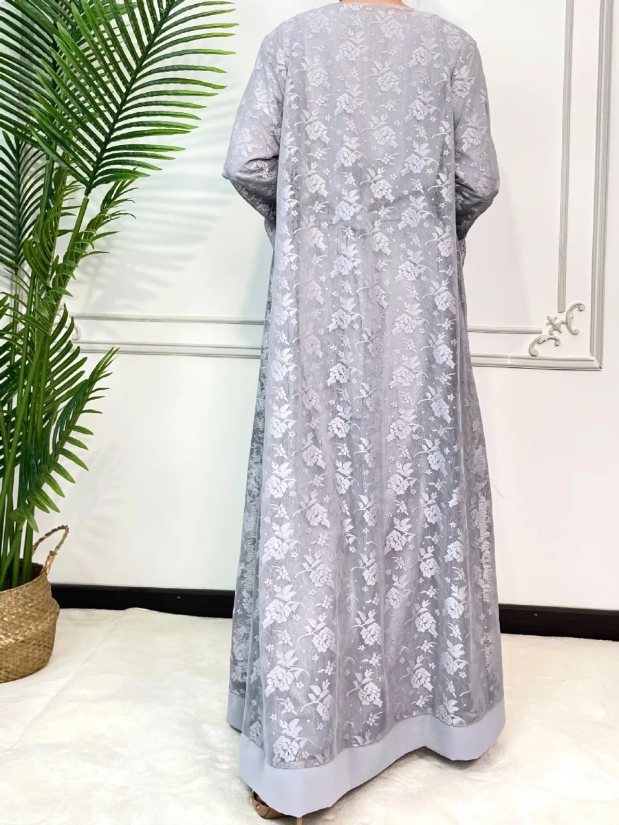 Robe intérieure en dentelle pour femmes, manches évasées, caftan long, Djellaba, robe de soirée de Dubaï, Ramadan, prière de l'Aïd, ensemble de 2 pièces, 2024