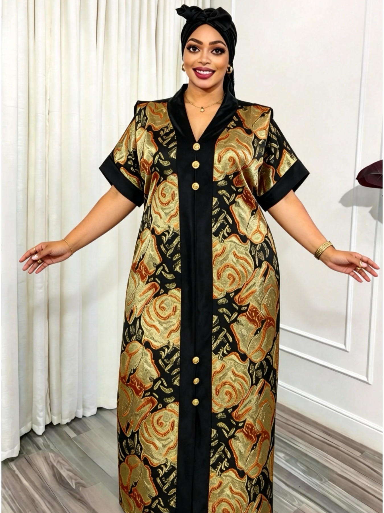Robe africaine traditionnelle pour femmes, imprimée et ornée de paillettes, grande taille, robe longue du Moyen-Orient, abaya islamique avec foulard pour l'Aïd