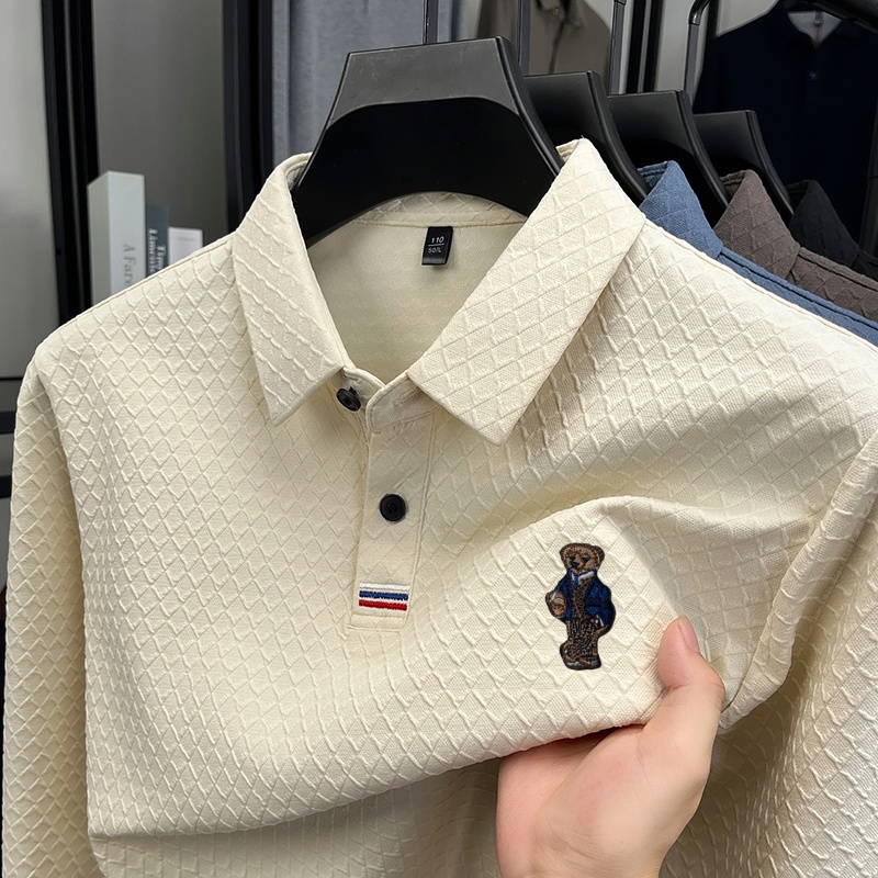 Polo de luxe pour homme, nouvelle collection, haute qualité, manches longues, broderie jacquard, t-shirt à revers, mode affaires et loisirs, vêtements pour hommes