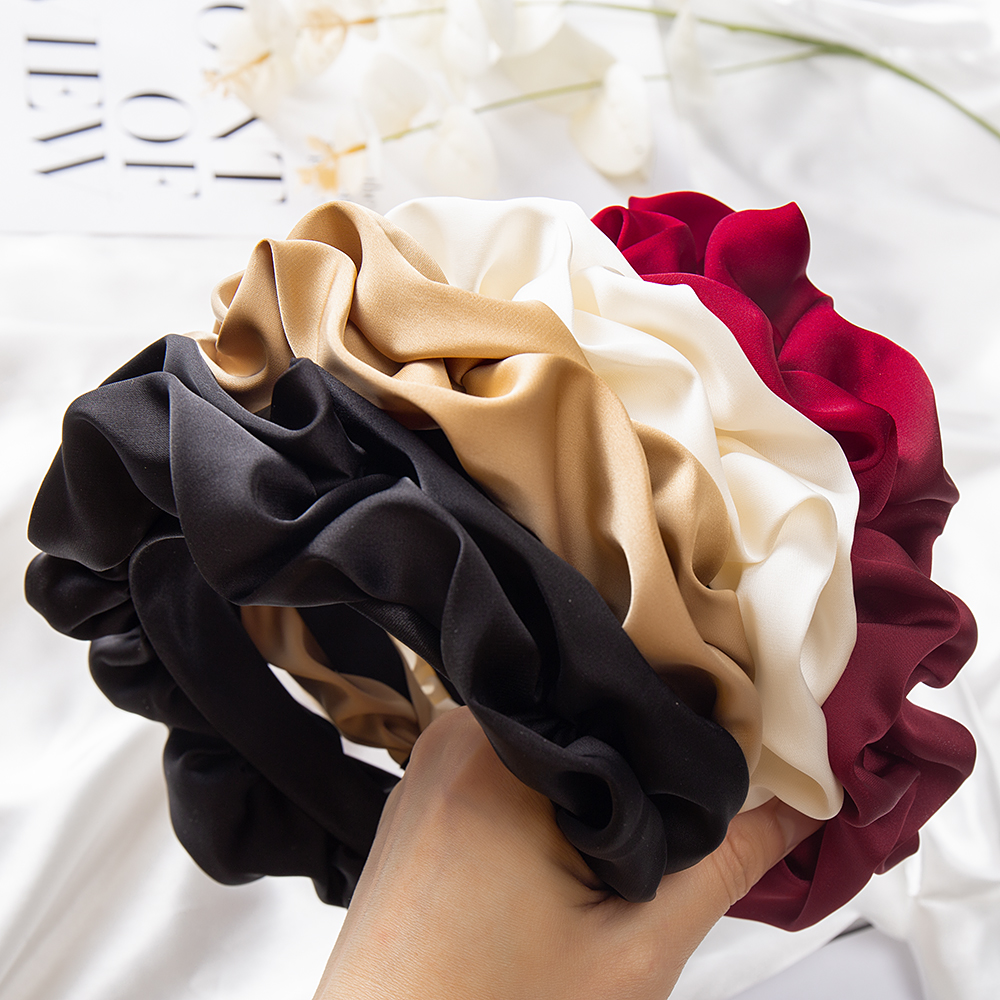 Bandeau large plissé en forme de fleur pour femmes et filles, couleur unie, accessoires pour cheveux