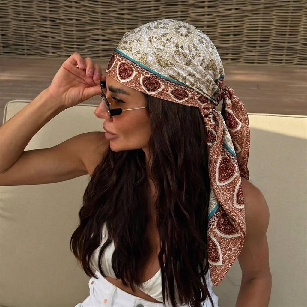 Foulard carré en satin de soie pour femme, 90x90cm, printemps-été, écharpe de plage, bandana, bandeau pour cheveux