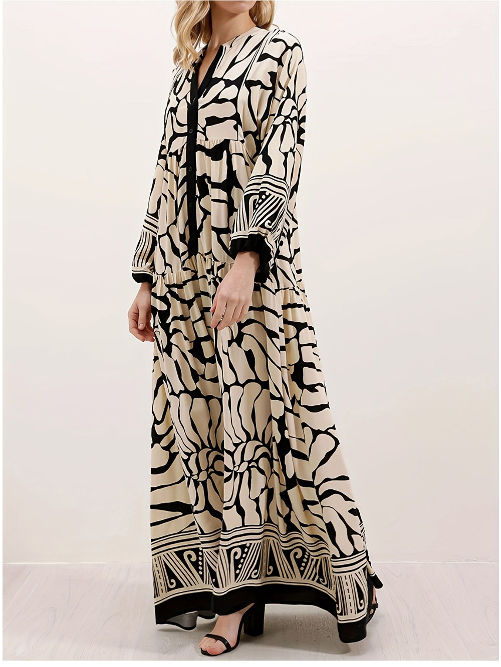 Eid femmes Robe musulmane automne imprimé col en V Abaya dubaï robes Largos robes longues Robe arabe fête Caftan Jalabiya Ramadan