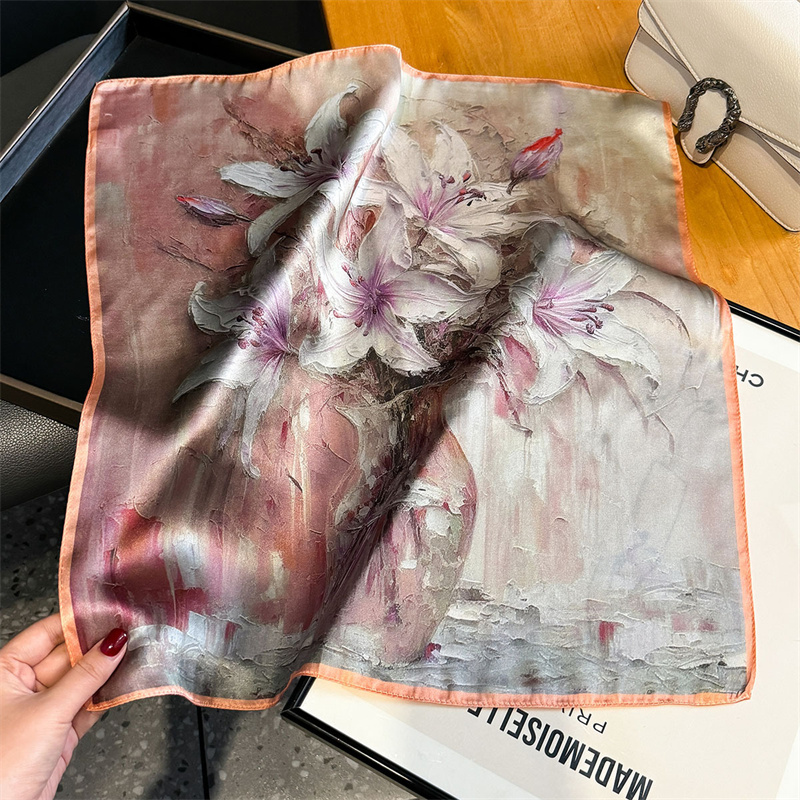 Foulard carré en soie 100% imprimé floral pour femme, foulard enveloppant, Bandana en soie de mûrier, bandeau de luxe à la mode, Hijab