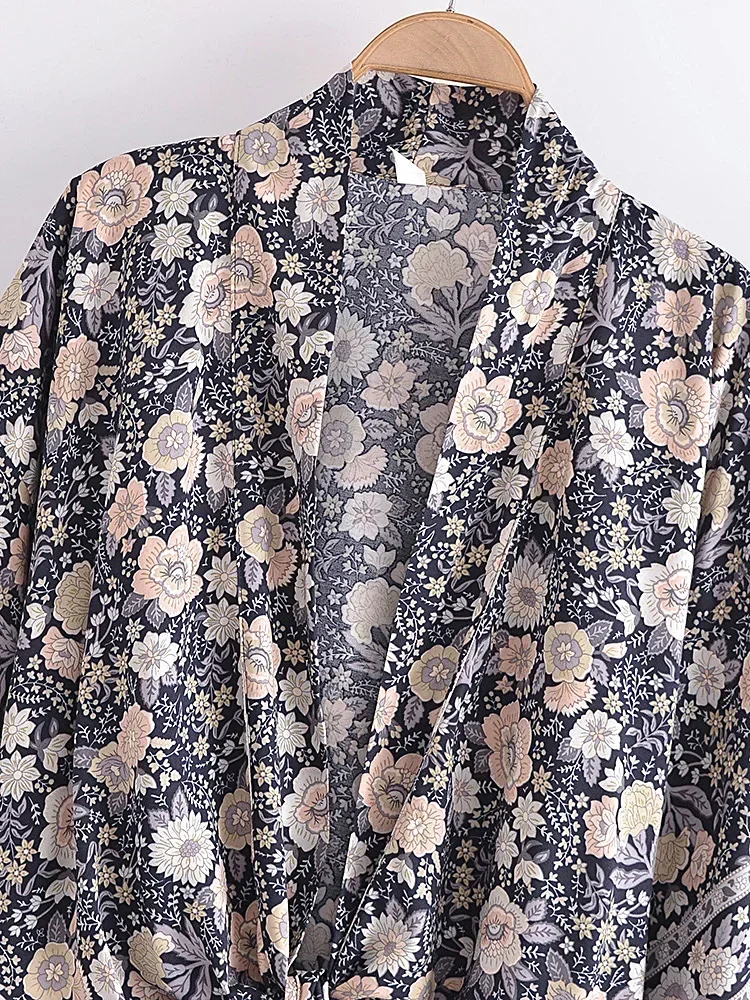 Boho Dinner ens Floral Robe Courte pour Femme, Kimono Cardigan, Maillots de Bain, Manches Chauve-Souris, Rayonne, Bohème Bikini Cover Ups, Beachwear, Mode