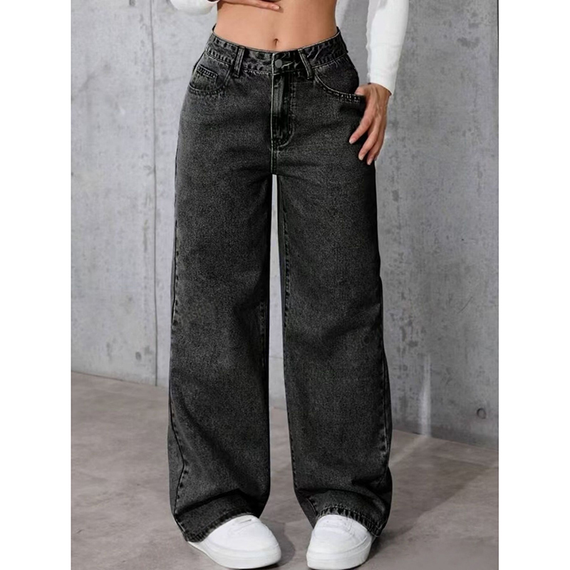Jeans tendance pour femmes, coupe droite, pantalon en denim noir classique pour filles, pantalon taille haute à la mode coréenne pour femmes