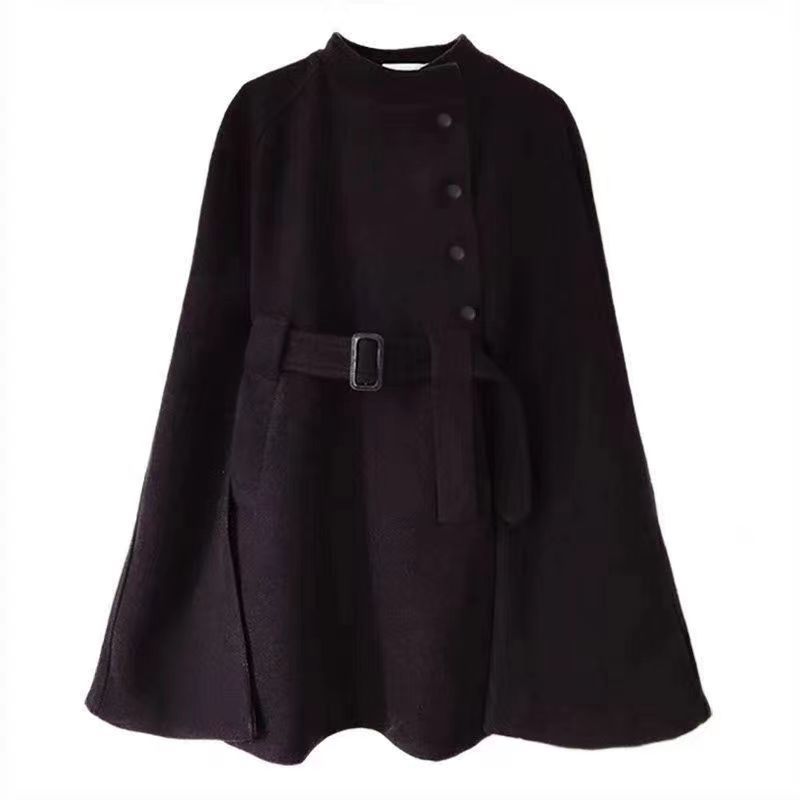 Nouvelle Écharpe-Cape Poncho en Laine de Haute Qualité Automne 2026 avec Ceinture pour Femme, Manteau-Cape Coréen Mi-long Sans Manches Décontracté pour Dames