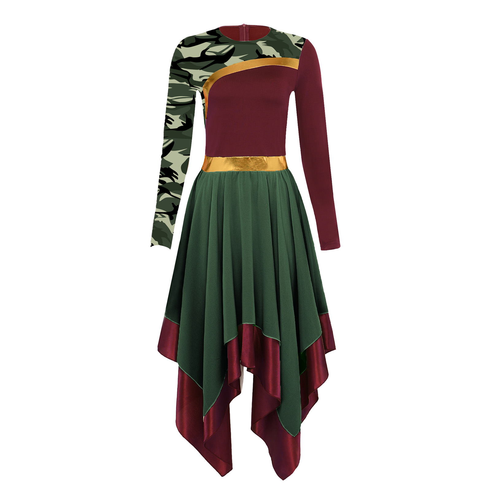 Robe de danse liturgique pour femmes, tunique à fermeture éclair imprimée métallique brillante, tenue de chorale d'église, vêtement de performance pour la louange et la danse