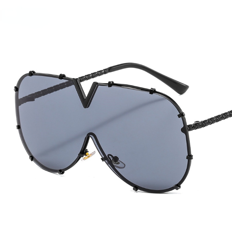 Lunettes de soleil UV400 à grand cadre pour hommes et femmes, lunettes de soleil d'extérieur incurvées en métal, lunettes de protection solaire pour adultes, mode de luxe vintage