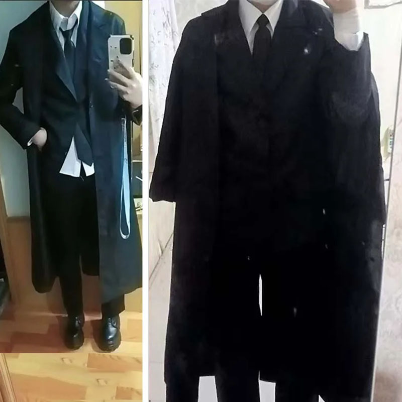 Costume complet pour homme noir : veste longue, gilet, chemise, cravate, gants – Idéal pour Halloween, carnaval, fête, cosplay pour hommes adultes