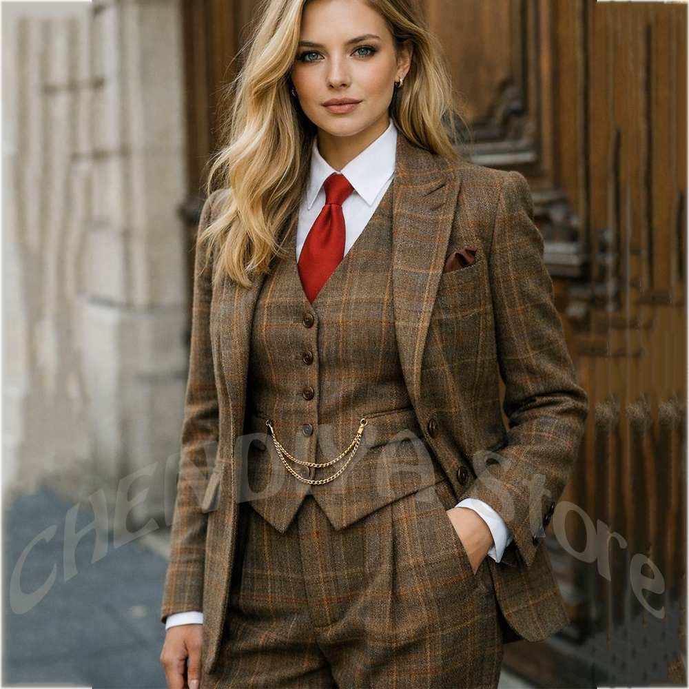 Costume élégant haut de gamme pour femme, coupe moderne, col pointu, structuré, trois pièces, chic, simple boutonnage, style luxueux pour dames