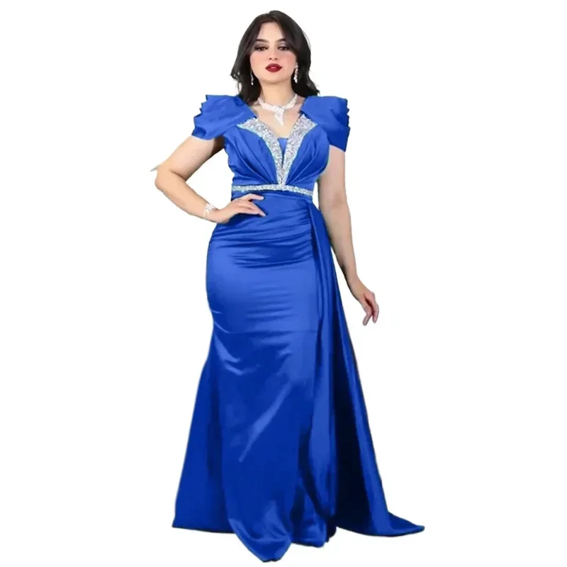 Robe Africaine Élégante pour Femme, Col en V, Paillettes, Manches Courtes, Soirée, Longue, Maxi, Tenues, Vêtements Africains, Automne