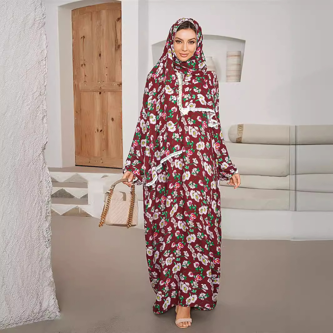 Abayas musulmanes Eid pour femmes, robes à imprimé floral, Dubaï, Islam, robe longue, Ramadan, caftan marocain, écharpe une pièce, Jalabiya éducatif