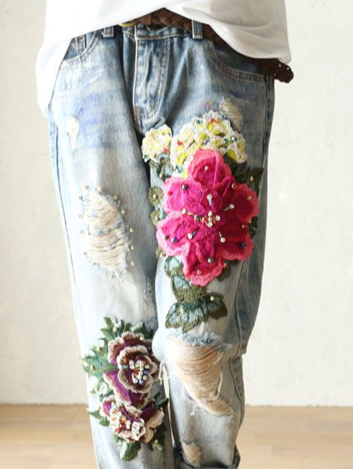 Jeans tendance 2026 pour femmes, pantalon en denim décontracté d'été avec broderie florale, élégant, nouveau, coupe ample, style harem pour femmes
