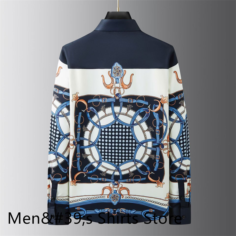 Chemise de luxe imprimée rétro pour hommes, coupe cintrée, manches longues, pour banquet social, haute qualité, vêtements d'affaires décontractés pour hommes